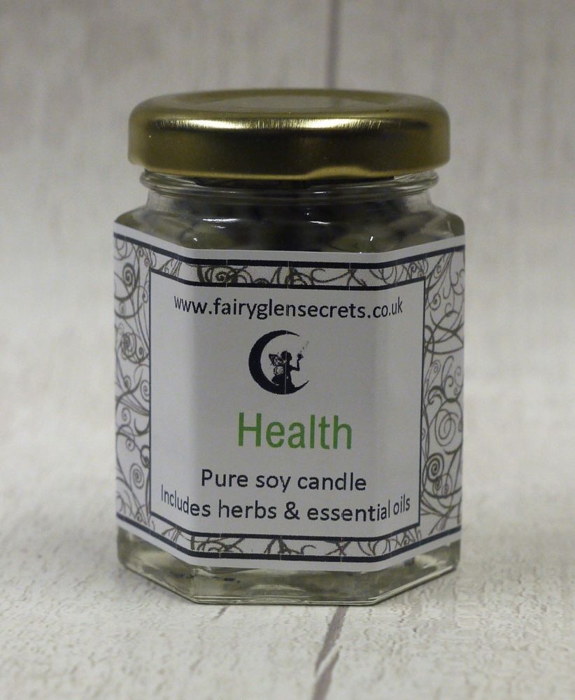 Health - Essential oil & Herb soy wax candle jar.