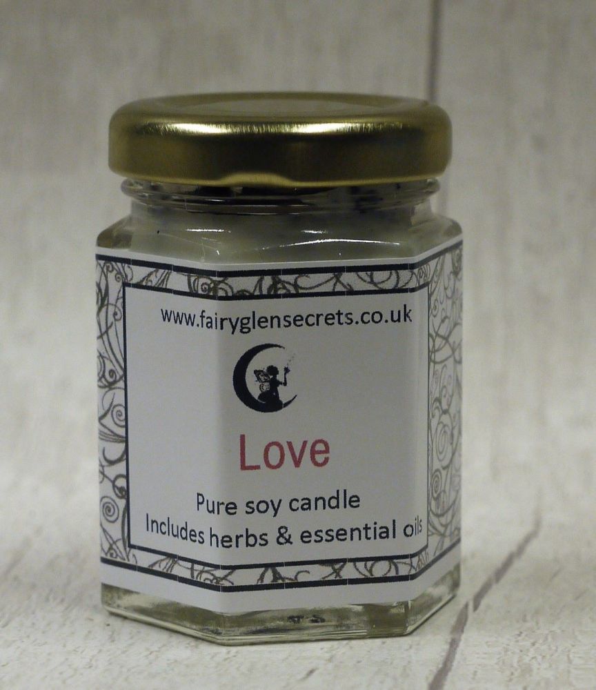 Love - Essential oil & Herb soy wax candle jar.