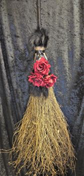 Large red & Black handmade besom broom