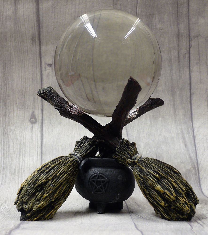 Clear Crystal Ball And Tripple Broomstick Stand