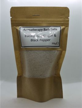 Aromatherapy Bath salts - White - Eucalyptus,  Ginger & Black Pepper