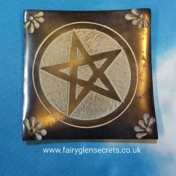 Soapstone Incense holder with pentagram design - square black
