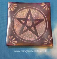 Soapstone Incense holder with pentagram design - square Purple