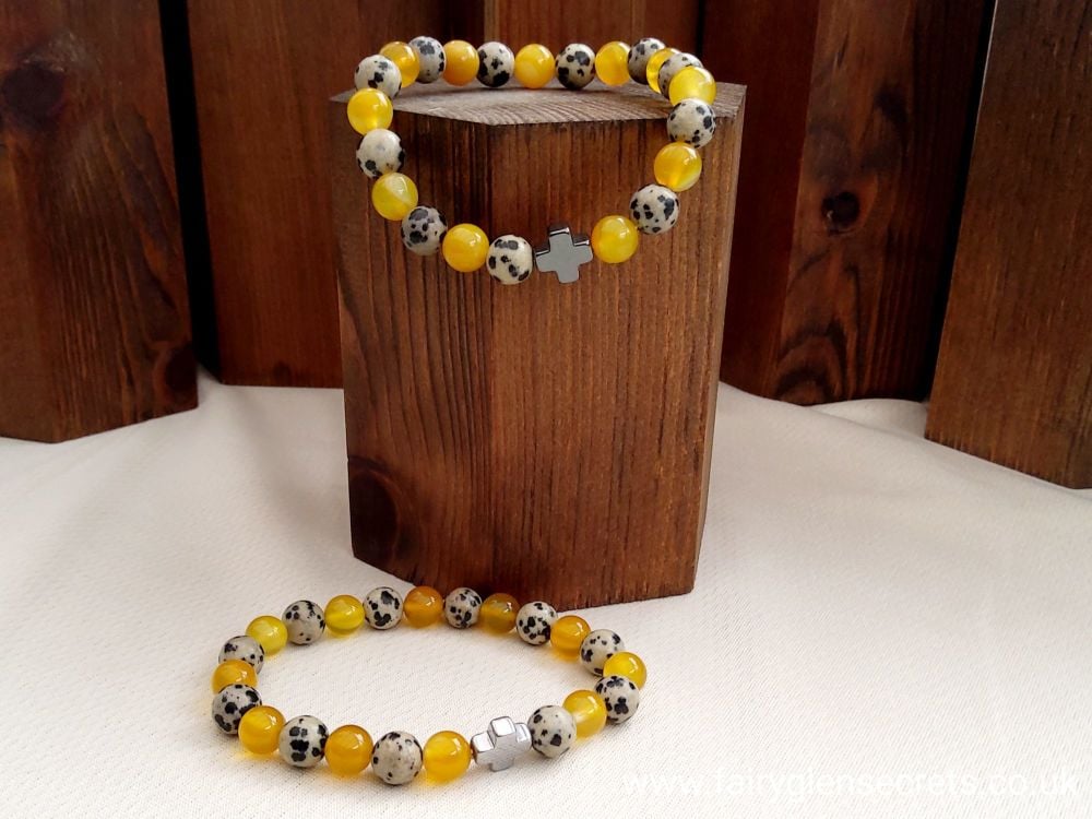 Set of 2 Gemstones Friendship Bracelets - Protection - Dalmatian Jasper & Y