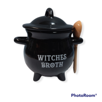 Witches broth cauldron soup bowl with spoon
