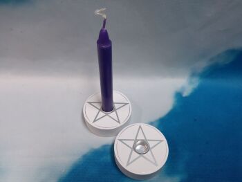 Spell Candle Holder - Pentagram - White