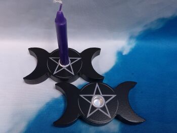 Spell Candle Holder - Triple Moon - Black