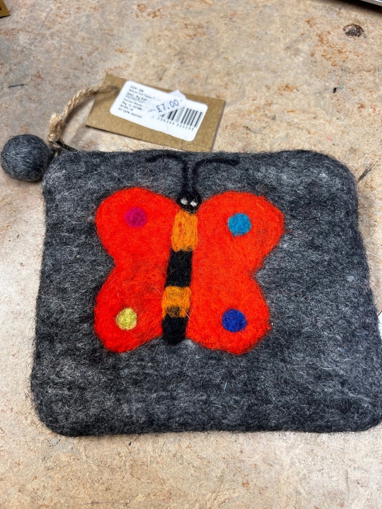 grey butterfly felt purse