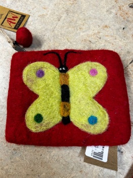 red butterfly felt purse