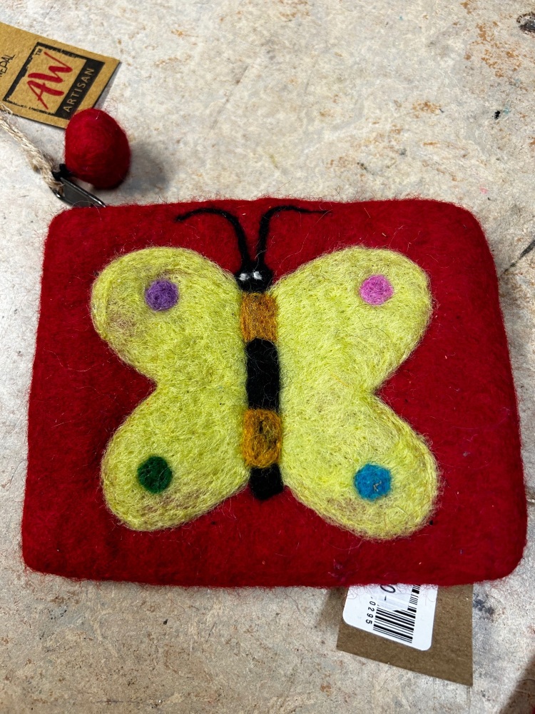 red butterfly felt purse