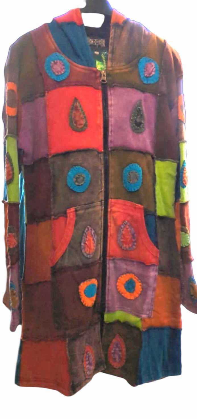 Long patchwork fleece lined jacket/coat