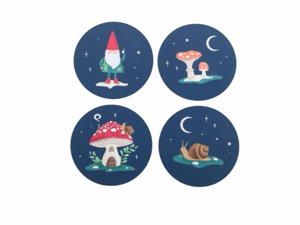 Gnome sweet gnome set of 4 coasters