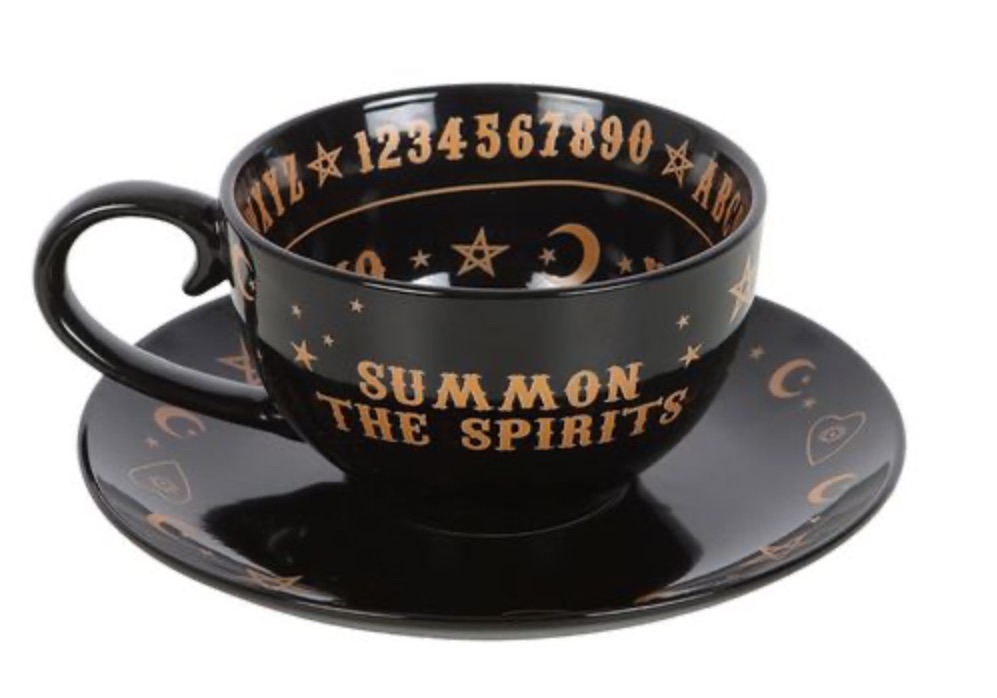 BLACK TALKING BOARD TEACUP AND SAUCER