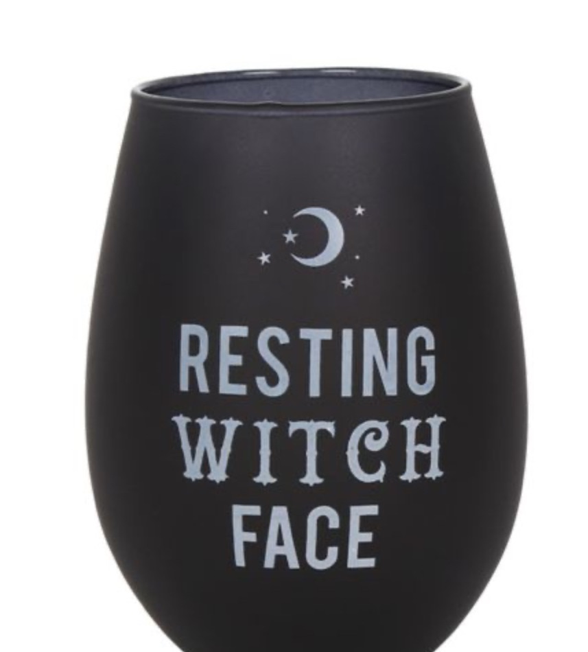 RESTING WITCH FACE STEMLESS WINE GLASS