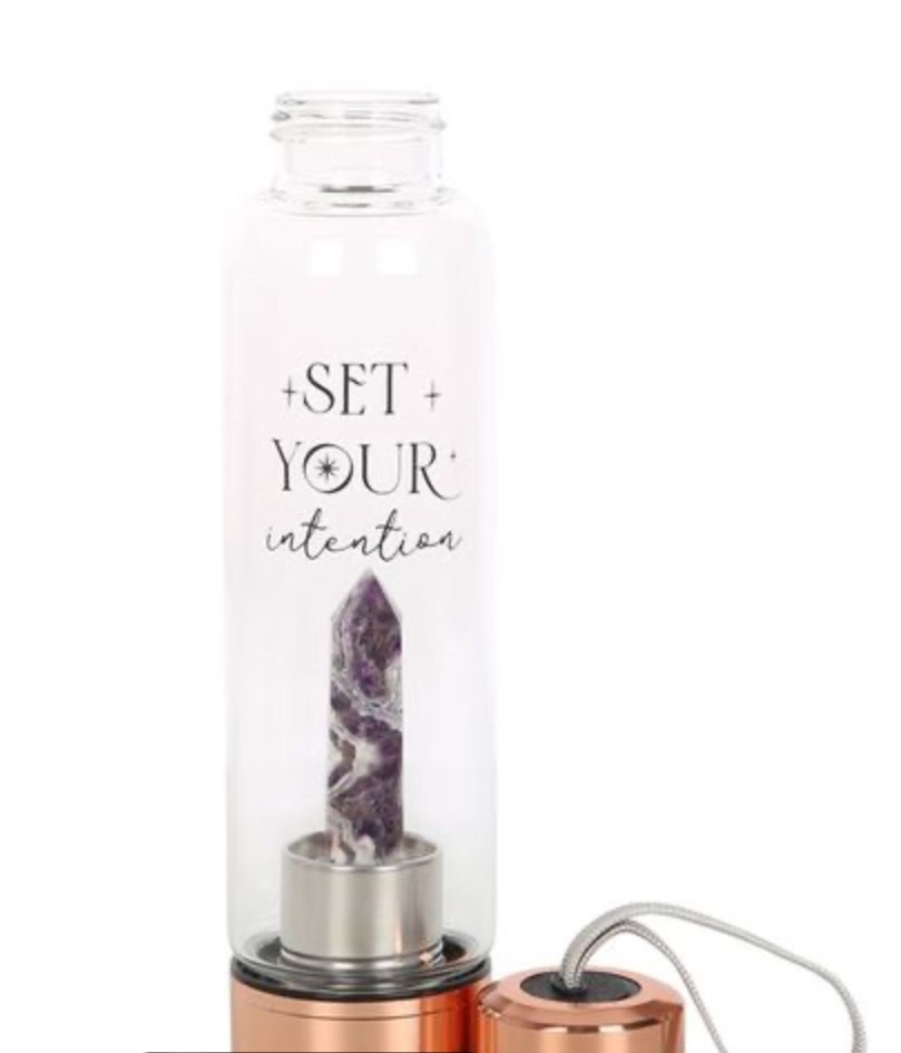 AMETHYST SET YOUR INTENTION GLASS WATER BOTTLE