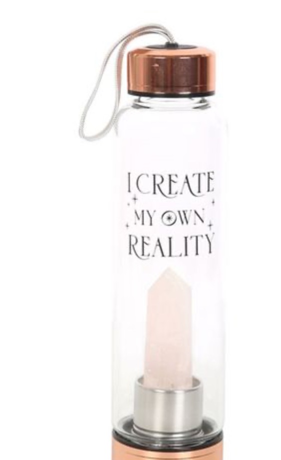 ROSE QUARTZ CREATE MY OWN REALITY GLASS WATER BOTTLE