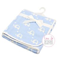 <!-- 101 --> Cotton Elephant White/Blue Embroidered Baby Blanket