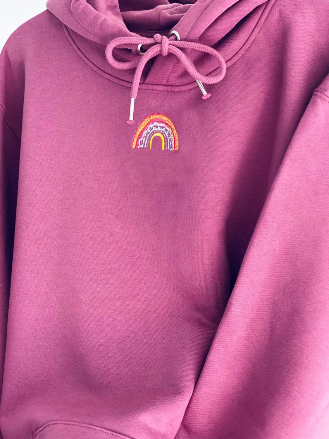 Organic Hoodie with Stitched embroidered rainbow design