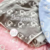 <!-- 100 --> Cotton Elephant White/ Grey Embroidered Baby Blanket