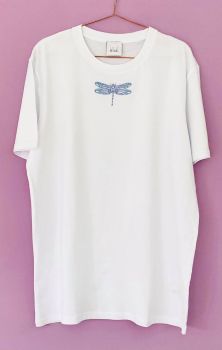 Hand Drawn Dragonfly  - Organic Embroidered Tee or Sweater