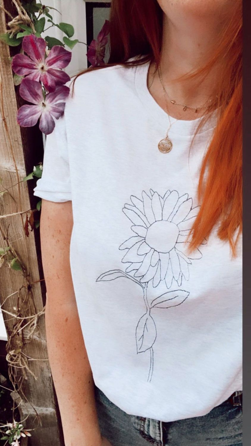 <!-- 0022 --> Sunflower Sketch - Organic Embroidered Tee