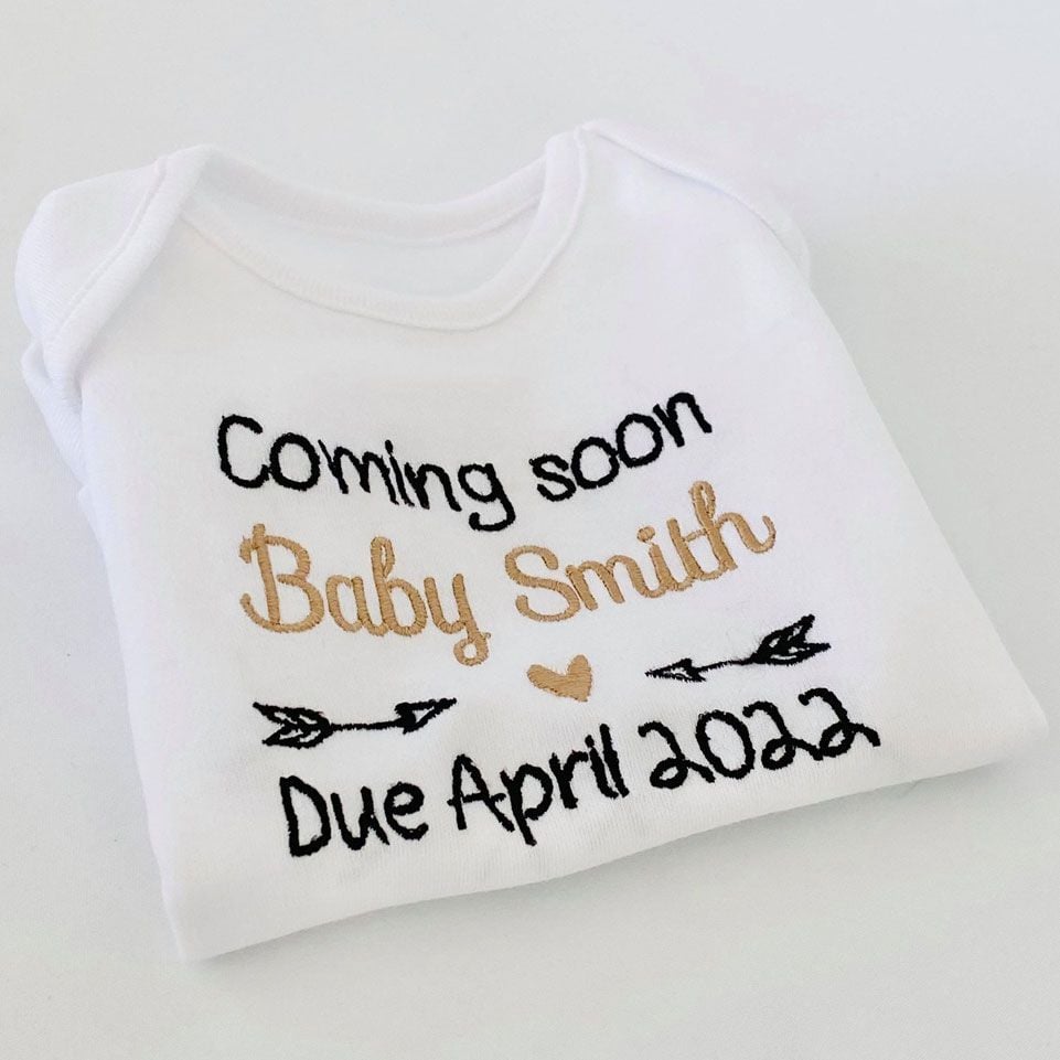 Birth Announcement Personalised Embroidered Unisex Baby Vest
