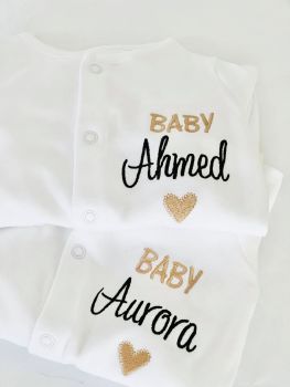 Personalised baby heart sleepsuit