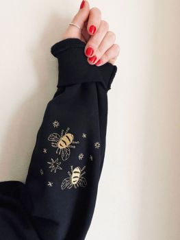  Stars & Bees Sleeve -  Embroidered Sweatshirt