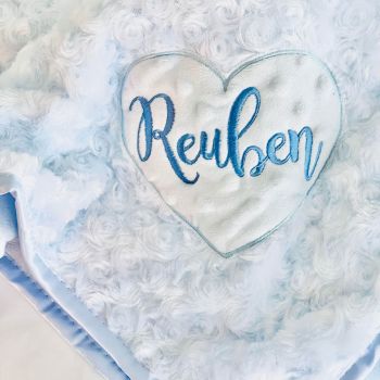 Fluffy Blue Personalised Blanket - Embroidered Heart