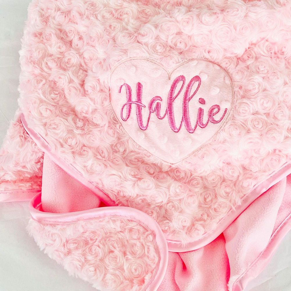 <!-- 011 -->Fluffy Blue Personalised Blanket - Embroidered Heart