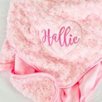 <!-- 011 -->Fluffy Pink Personalised Blanket - Embroidered Heart