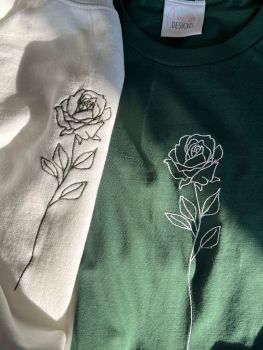  Single Rose- Organic Embroidered  T-shirt