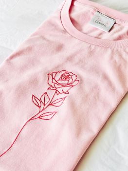  Single Rose- Organic Embroidered  T-shirt