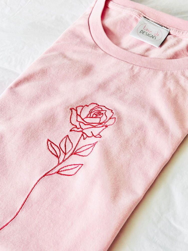 <!-- 001 --> Single Rose- Organic Embroidered T-shirt