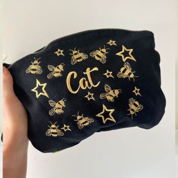 Embroidered Bees & Stars Make up clutch bag