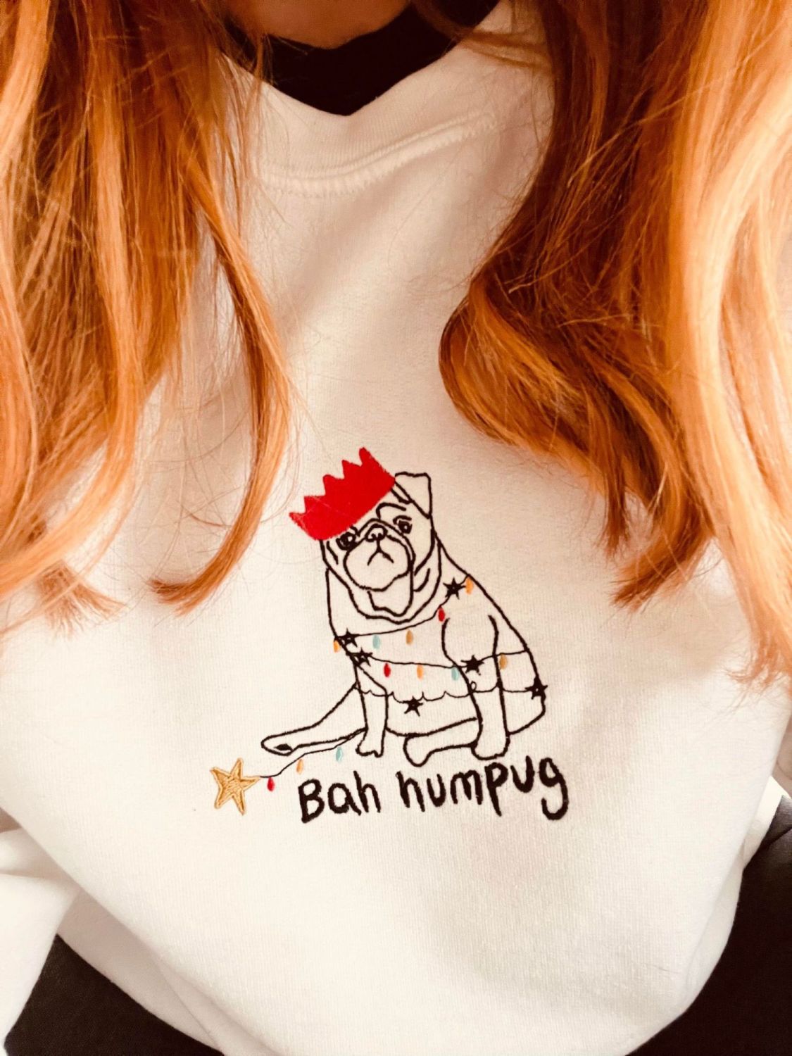 Bah Hum Pug Embroidered Christmas Jumper