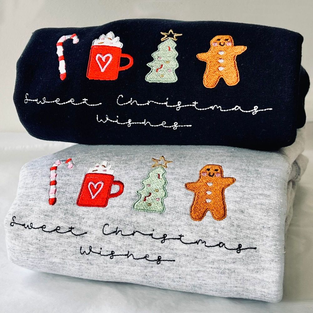 <!-- 001 -->Sweet christmas wishes - Embroidered Christmas Jumper