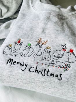Meowy Christmas - Embroidered Christmas Jumper