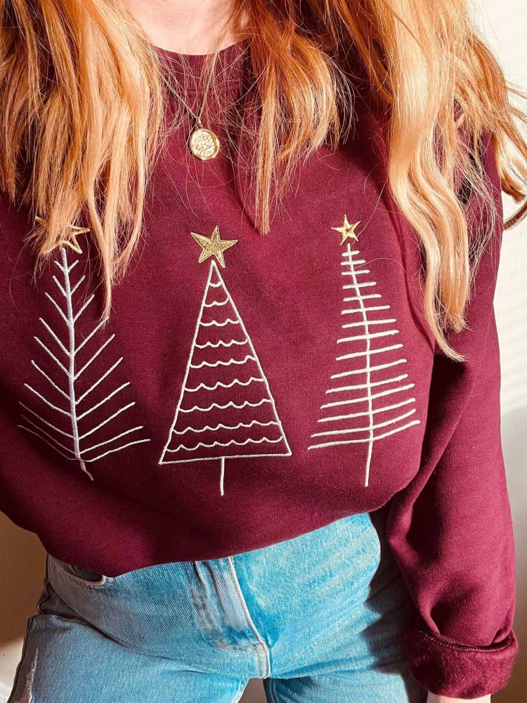 <!-- 001 -->3 big trees - Embroidered Christmas Jumper