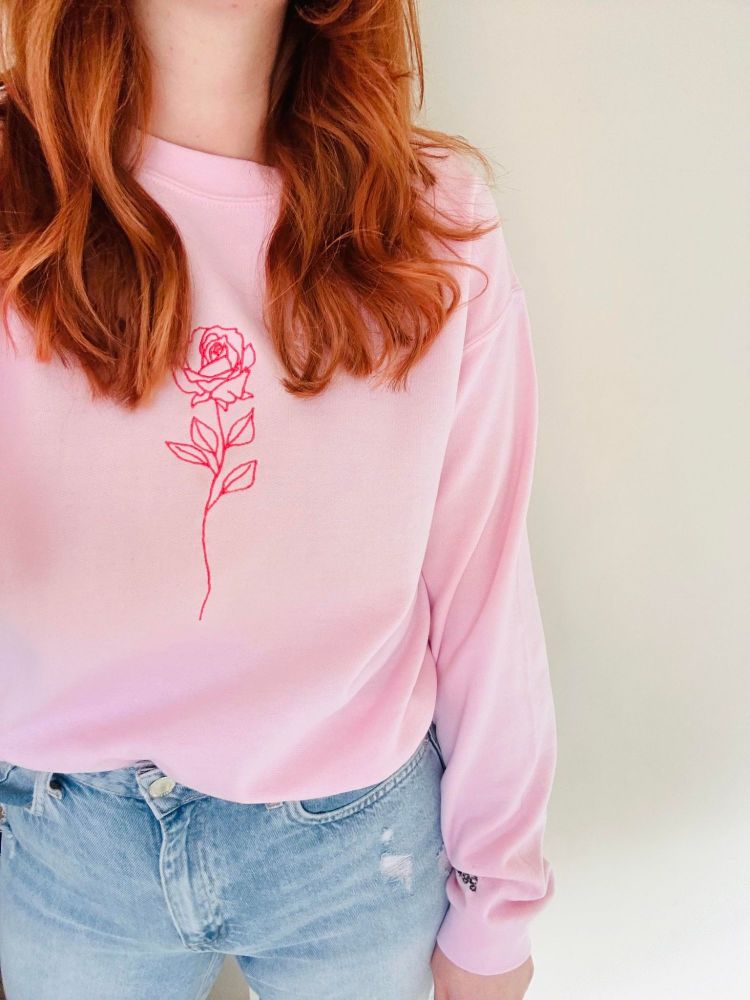 <!-- 002 -->  Single Rose Embroidered Sweater