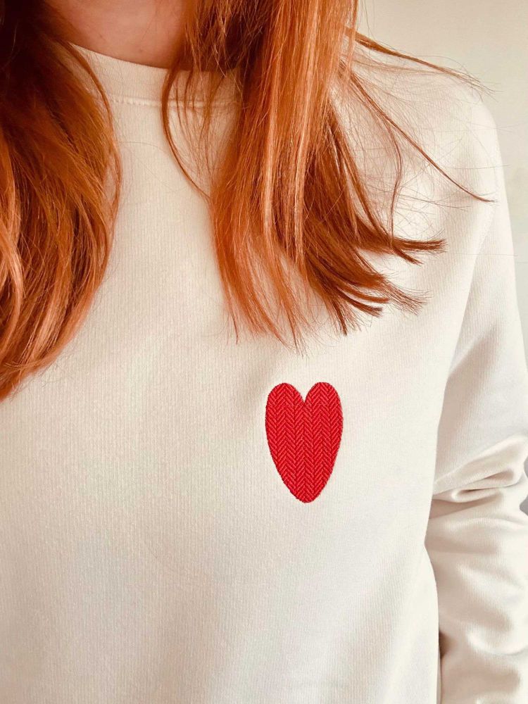 <!-- 001 --> PREMIUM ORGANIC Filled Heart Embroidered Sweater