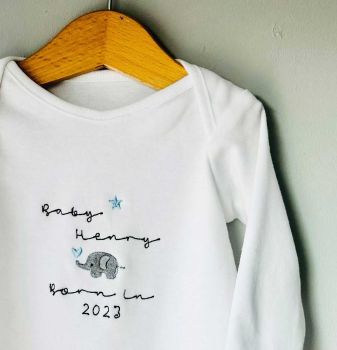 Born in 2023 Personalised Boys Elephant Bodysuit