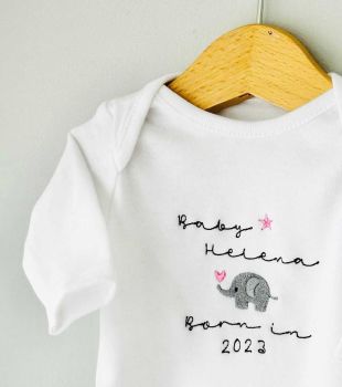 Born in 2023 Personalised Girls Elephant Bodysuit