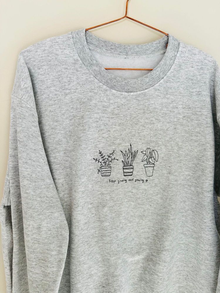<!-- 001 --> Keep Growing and growing - Trio of plants- Embroidered Sweater
