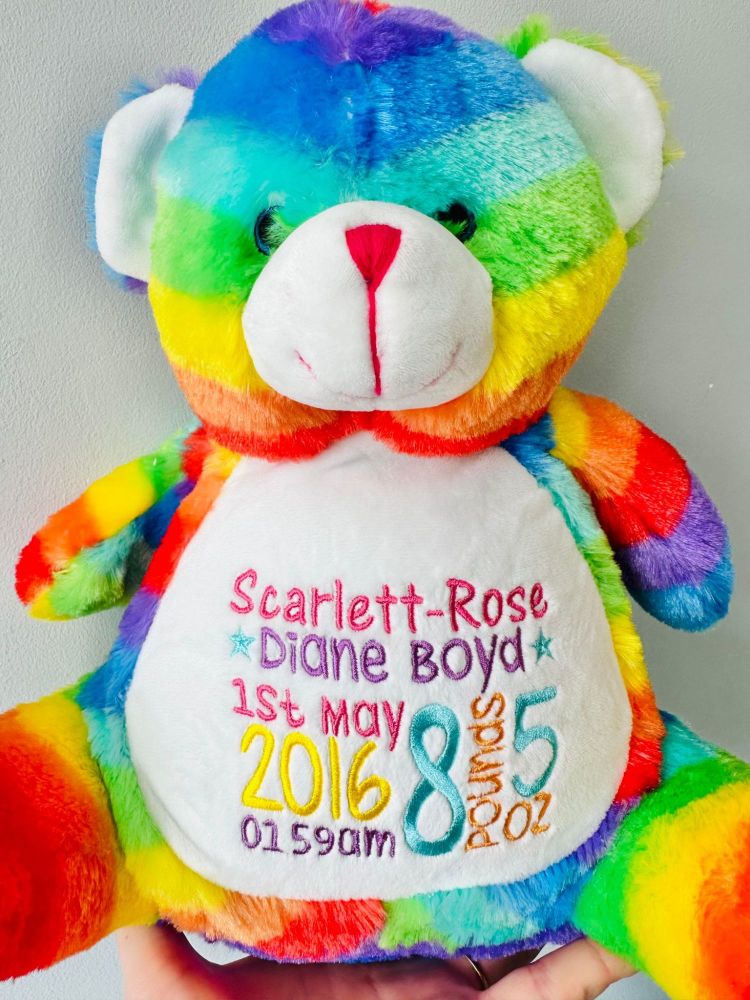 <!-- 001 -->  Embroidered Rainbow Teddy Bear
