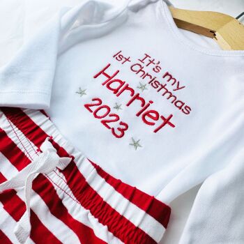 Personalised Babies 1st Christmas Outfit - Embroidered Bodysuit & Joggers
