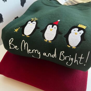 Merry & Bright Penguins - Embroidered Christmas Jumper