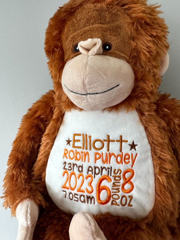 <!-- 002 -->  Embroidered Orangutan Teddy Bear
