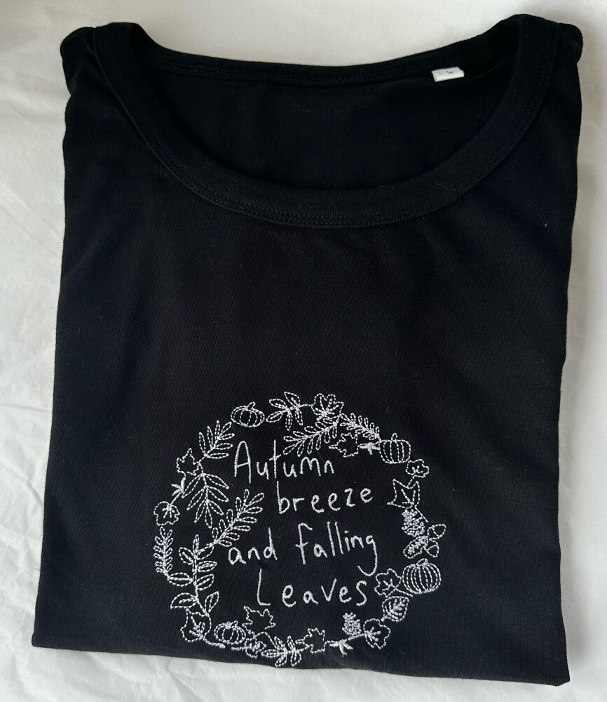 <!-- 001 -->Autumn Breeze Falling Leaves - Embroidered T-shirt