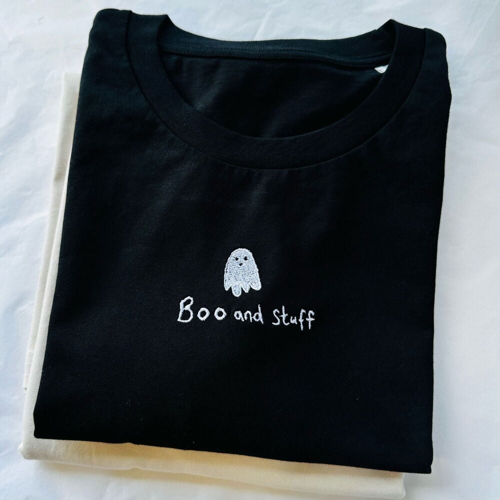 <!-- 001 --> Boo Ghost - Embroidered Organic Cotton T-shirt